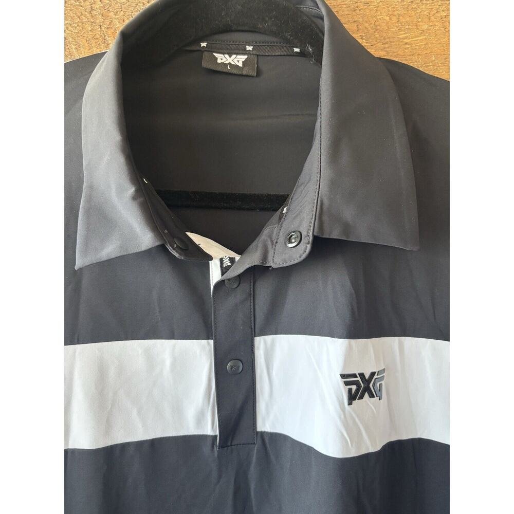PXG Polo Shirt Mens Large Black White Performance Stretch Laser Cut Golf Preppy - Picture 3 of 9